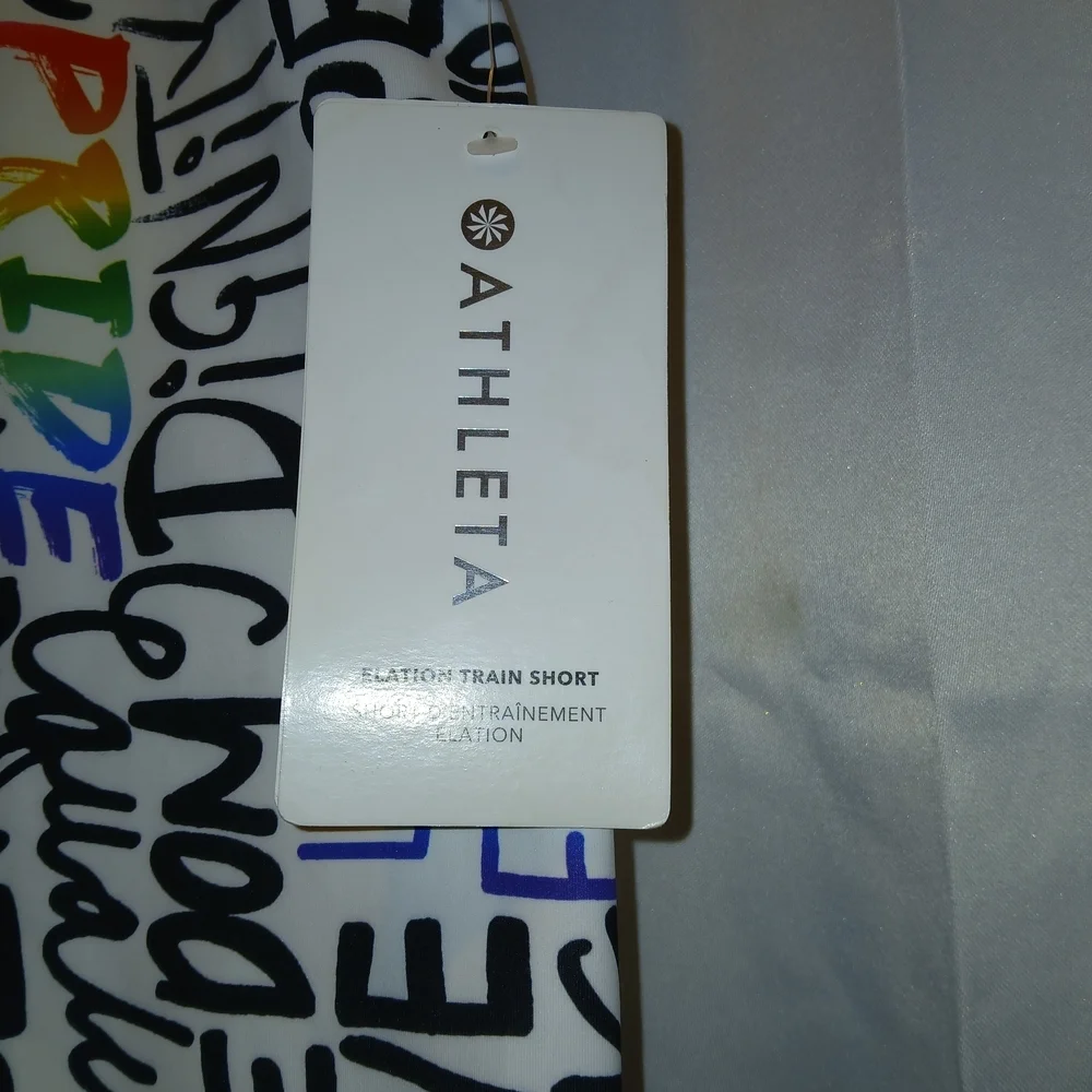 Athleta Multicolor Text Print Shorts - Picture 3 of 3